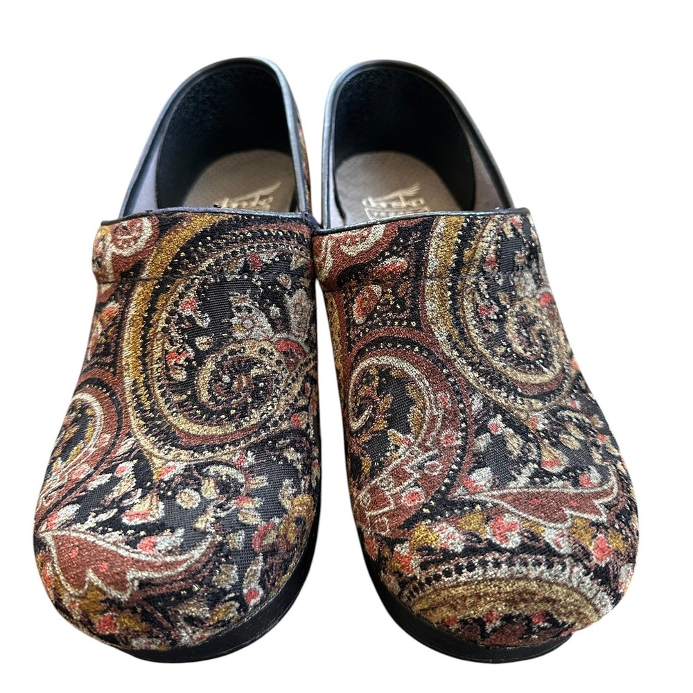 Dansko Professional Vegan Clogs Womens 39 Paisley Tapestry Black Gold Excellent